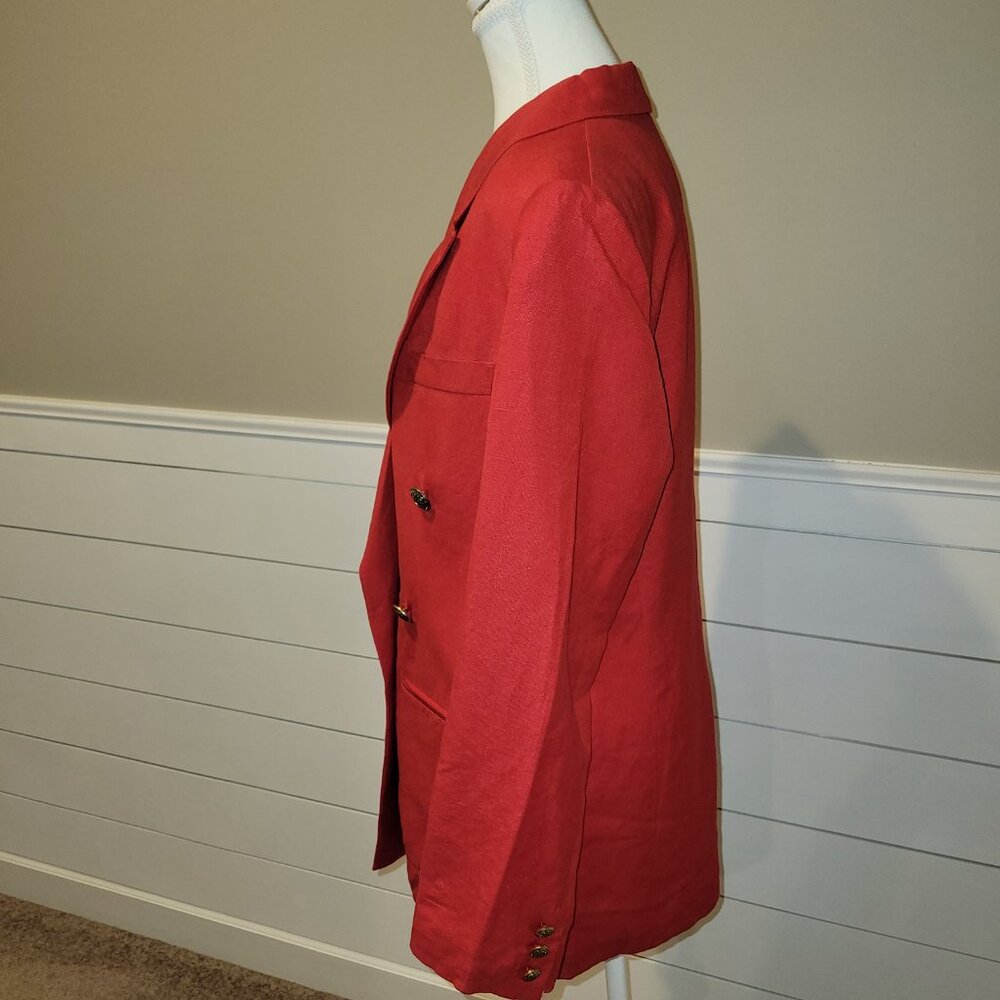 Springtime Vibrant Red Linen Double-Breasted Blaz… - image 2
